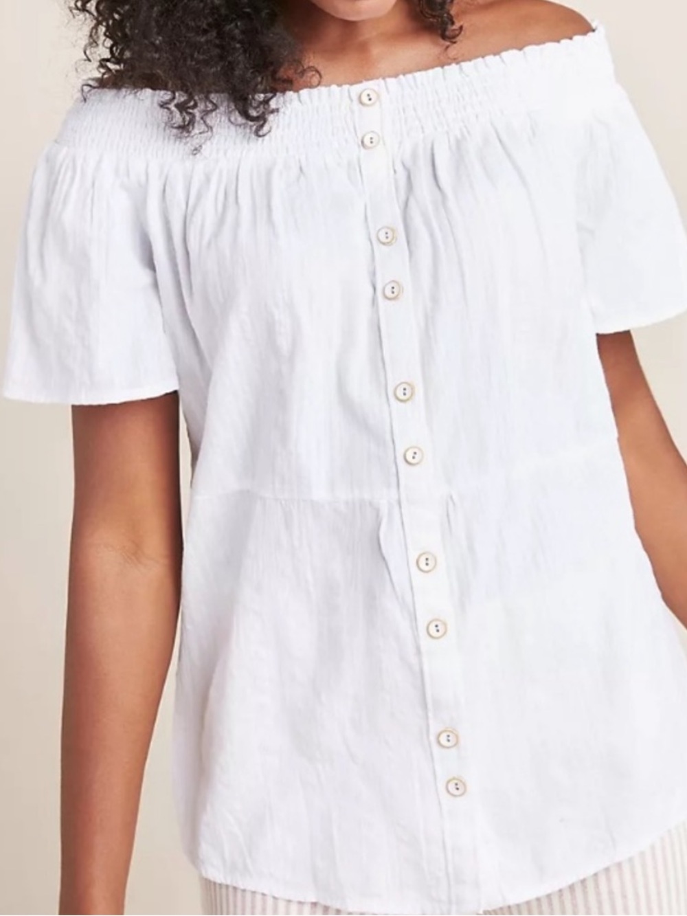 Anthropologie Lucille White Cotton Prarie Blouse Sz Medium